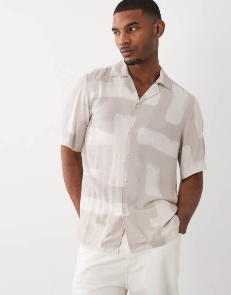 Hugo Boss short sleeve printed button up shirt in grey - view 1