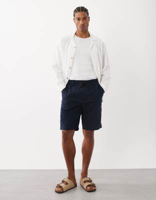 Hugo Boss - Shorts aus Leinen in Dunkelblau Blau W34