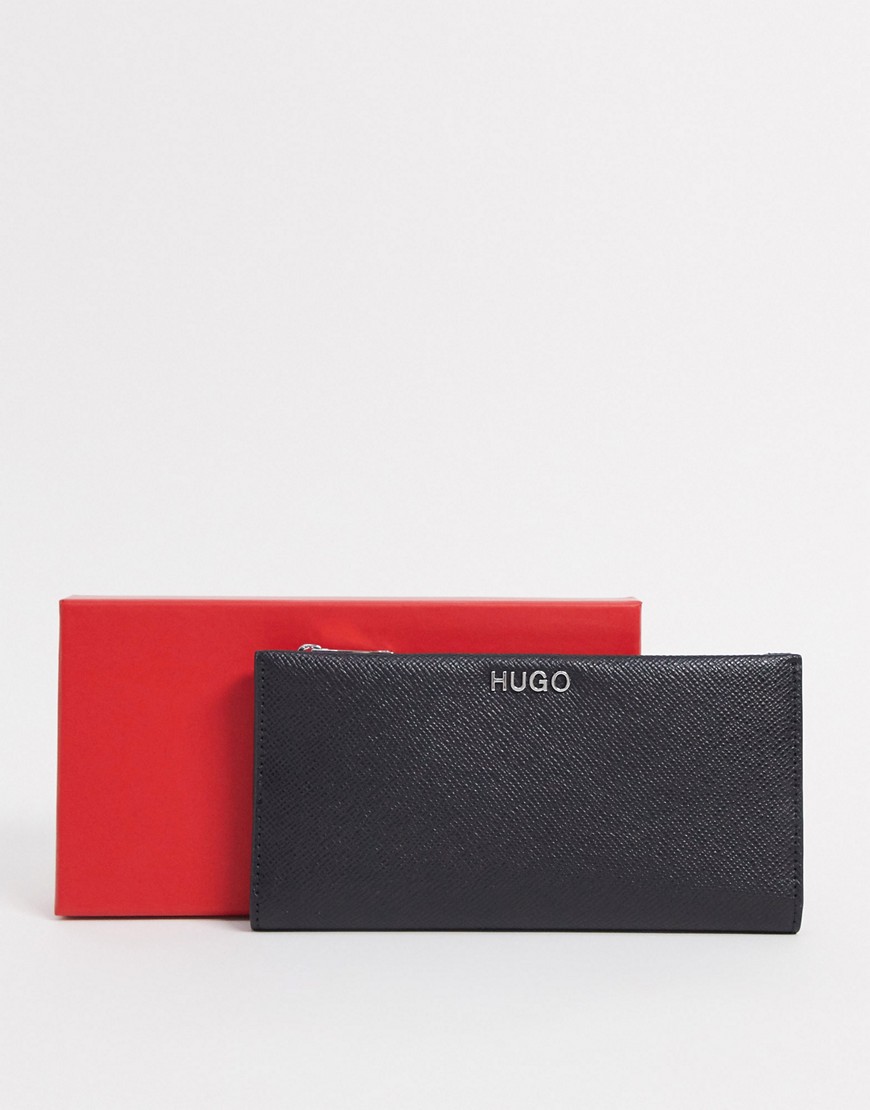 Hugo Boss – Svart plånbok i saffianoläder med fack med dragkedja