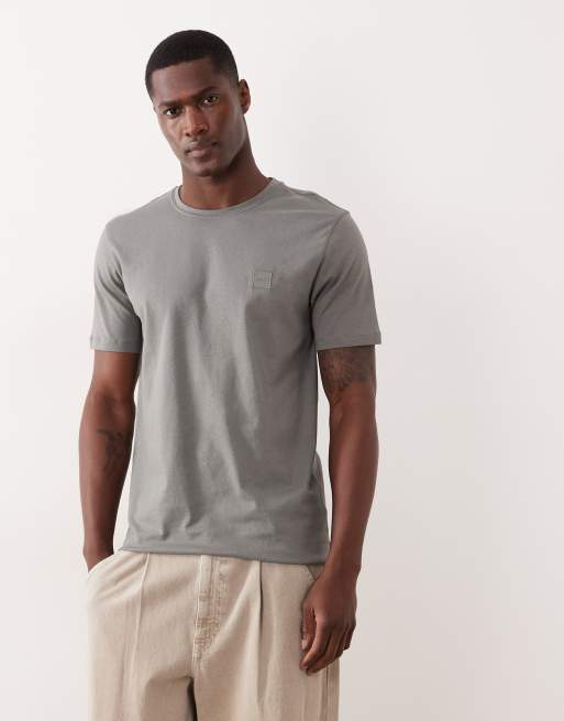 Hugo Boss – T-Shirt aus Baumwolljersey in Dunkelgrau mit Logoaufnäher, 3 von 5