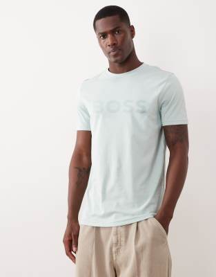 Hugo Boss - T-Shirt aus Baumwolljersey in Hellblau mit Logoprint Blau L