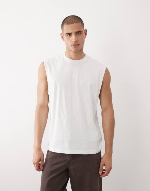 Hugo Boss - T-shirt comoda senza maniche bianca, 4 di 5