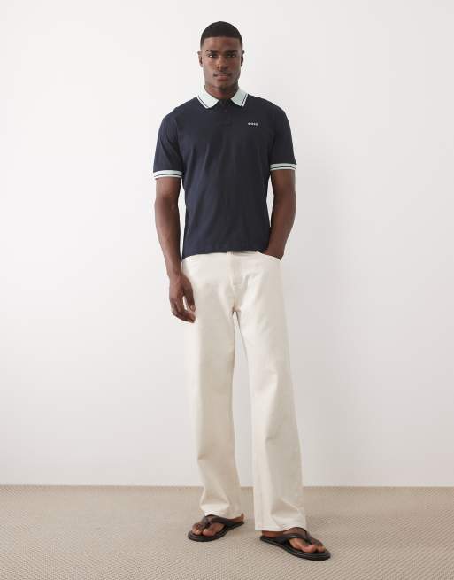 HUGO BOSS - T-shirt décontracté avec col - Bleu foncé , 2 de 5