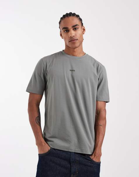 Hugo Boss - T-shirt en coton à logo contrastant - Gris foncé - view 1