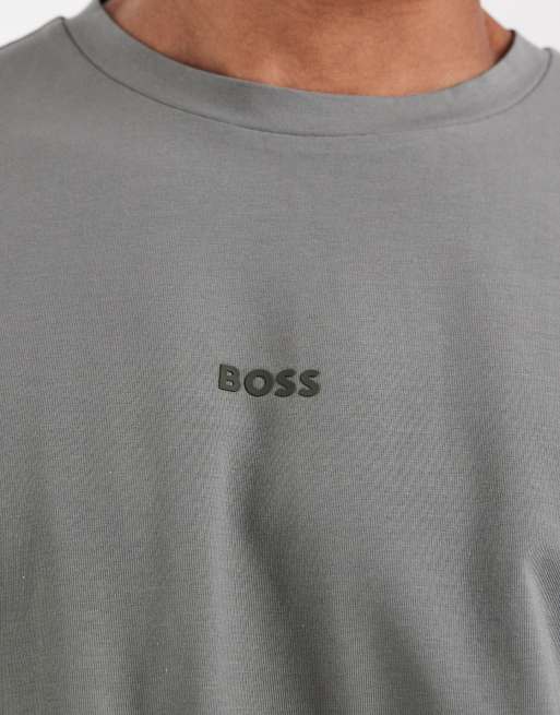 Hugo Boss - T-shirt in cotone grigio scuro con logo a contrasto, 5 di 5