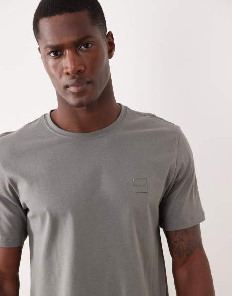 Hugo Boss - T-shirt in jersey di cotone grigio scuro con logo applicato - view 1