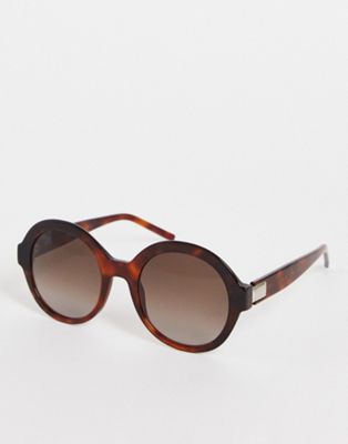 Hugo Boss thick frame round sunglasses in havana tort