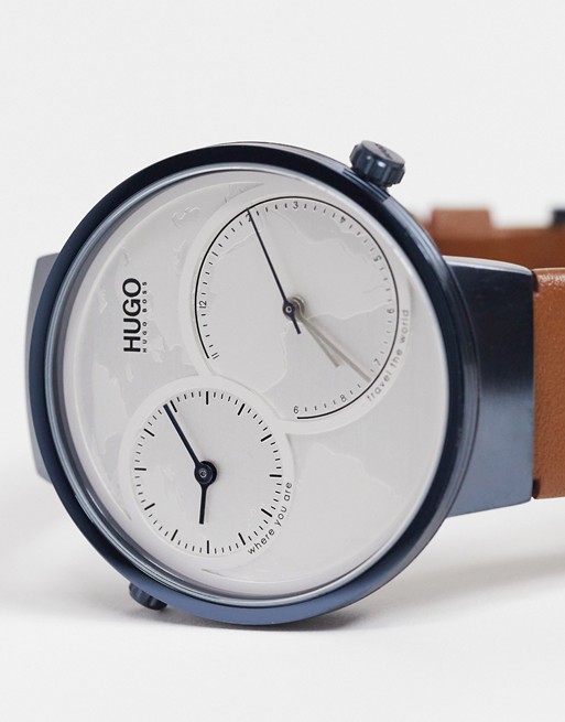 Hugo Boss travel watch with brown strap