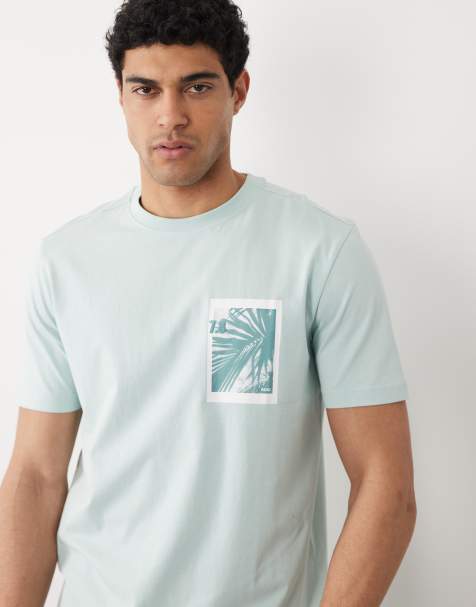 Hugo Boss – Turkusowy T-shirt o regularnym kroju z krótkimi rękawami i grafiką - view 1