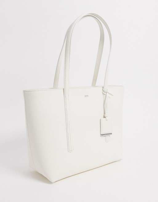 Hugo Boss zipped leather tote bag with hangtag in white