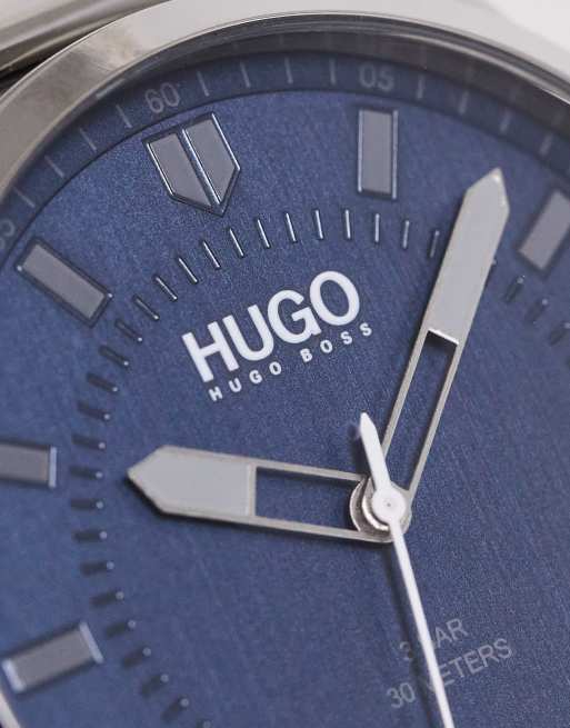 HUGO bracelet watch in silver with dark blue face