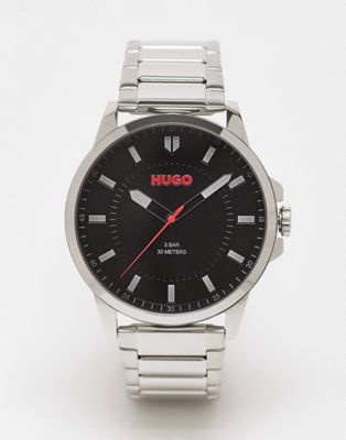 Hugo bracelet watch with black dial in silver 1530246