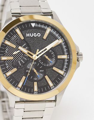 Hugo bracelet watch with black dial in silver/gold 1530174