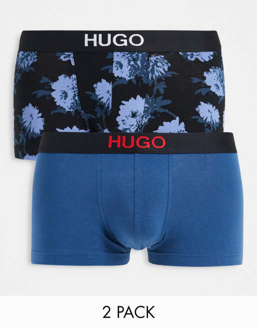 HUGO – Brother – Zestaw 2 par obcisłych bokserek w kolorze niebieskim i w kwiatowy wzór