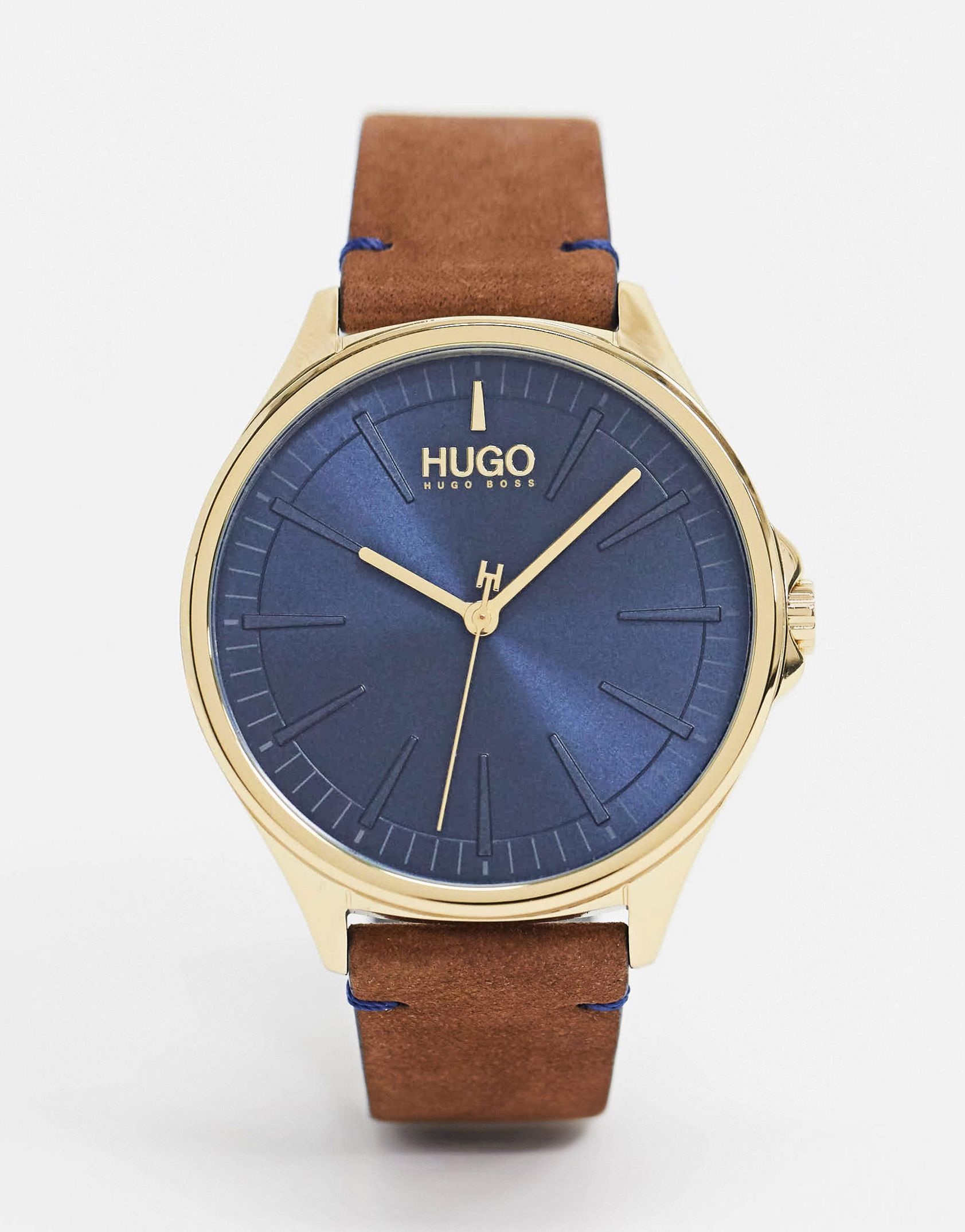 5-year anniversary gifts for boyfriend #2: Hugo smash leather strap watch