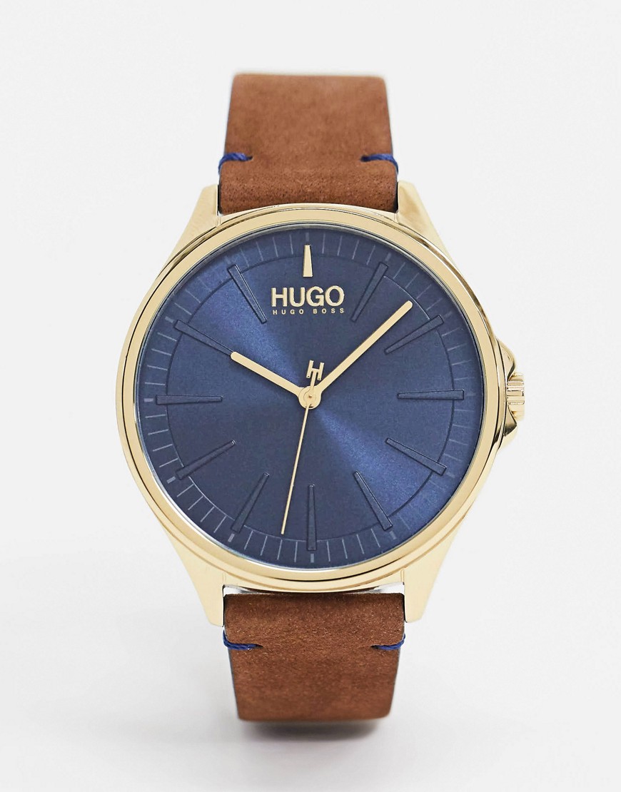 HUGO - Bruin leren horloge 1530134