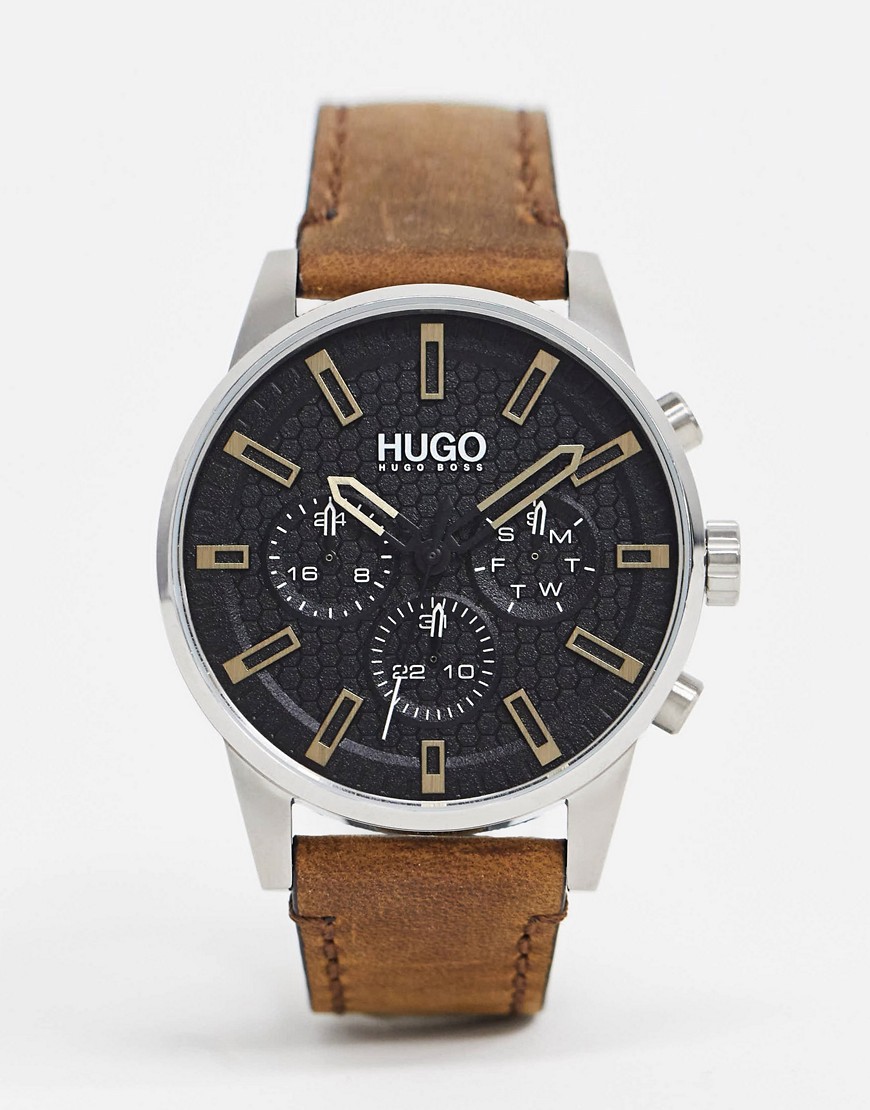 HUGO - Bruin leren horloge 1530150