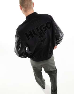 HUGO - Oversized-fit bomber jacket with zipped sleeve pocket