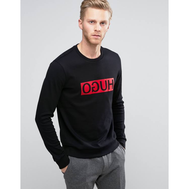 HUGO by HUGO BOSS Dicago Sweat Crewneck Reverse Logo in Black ASOS