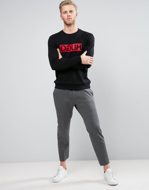 HUGO by HUGO BOSS Dicago Sweat Crewneck Reverse Logo in Black