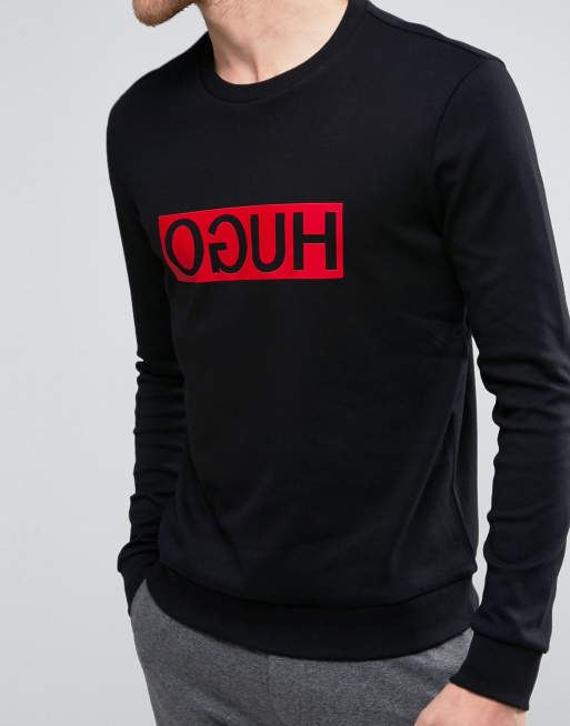 HUGO by HUGO BOSS - Dicago - Sweat-shirt ras de cou avec logo à l'envers - Noir, 3 de 4