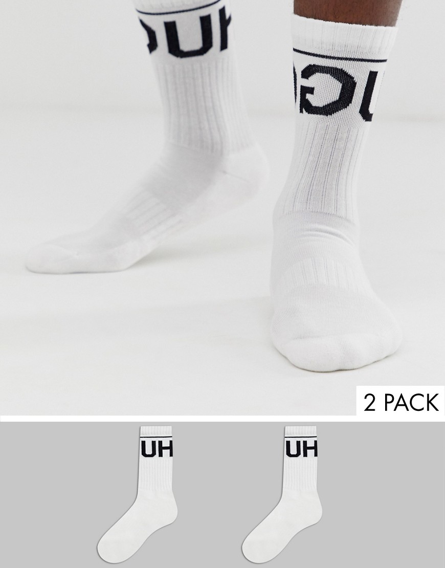 HUGO - Confezione da 2 paia di calzini bianchi con logo al rovescio-Bianco