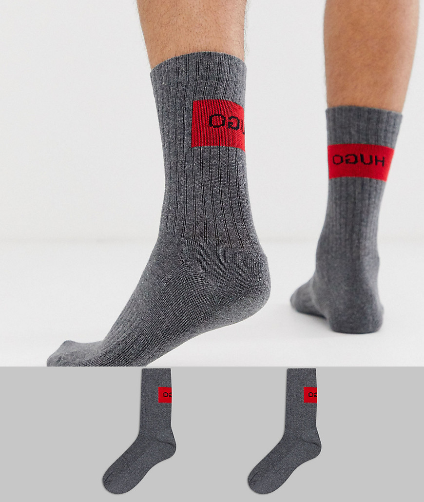 HUGO - Confezione da 2 paia di calzini grigi con logo al contrario-Grigio