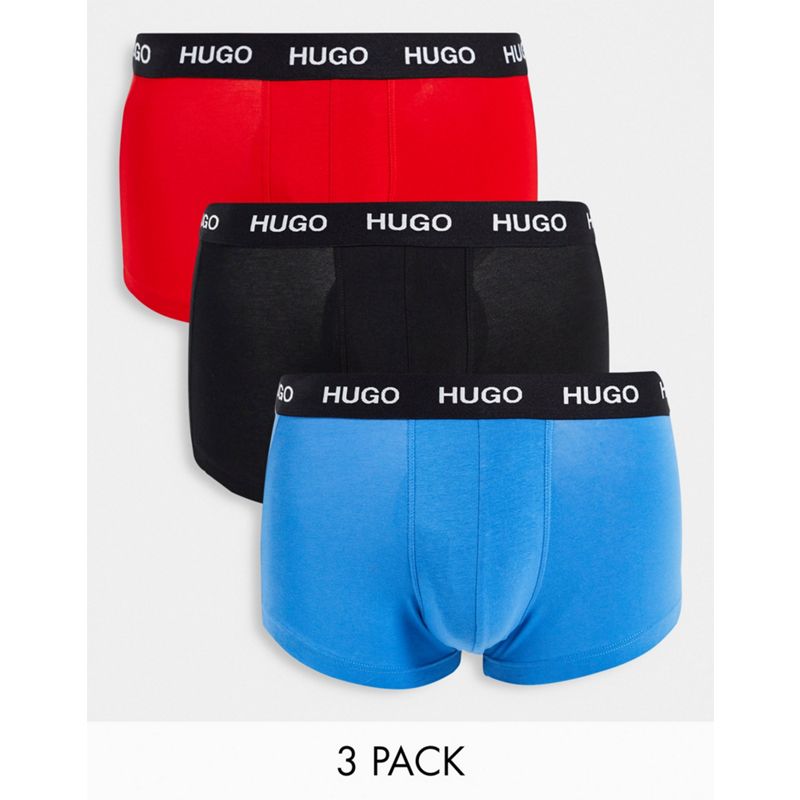 Uomo  HUGO - Confezione da tre paia di boxer aderenti con fascia in vita con logo blu rosso e blu navy