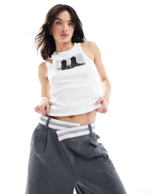 HUGO cowboy boots print tank top in white