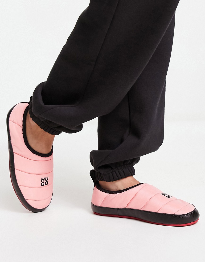HUGO Cozy slip on quilted mules in pink