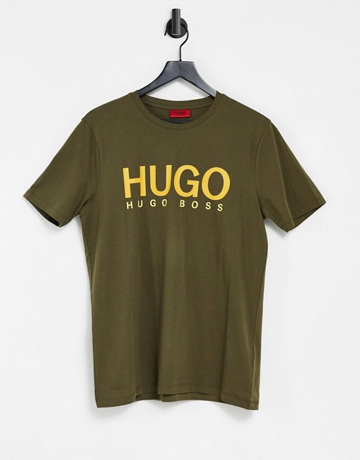 HUGO crew neck t-shirt with contrast logo print in beige