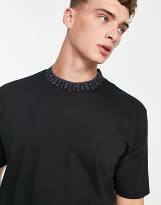 HUGO Daffir t-shirt in black with branded collar - ASOS Price Checker