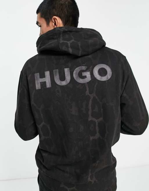 HUGO - Daglion - Sweat à capuche décontracté avec imprimé animal sur l'ensemble et logo au dos