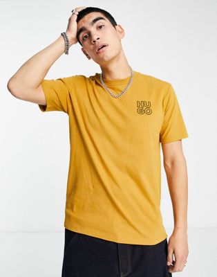 HUGO Daiman chest logo t-shirt in copper yellow