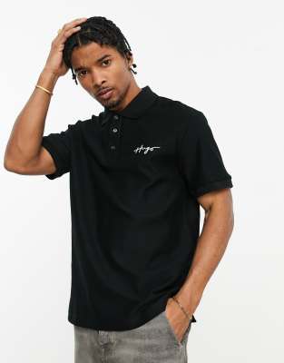 HUGO Daipo script logo polo shirt in black