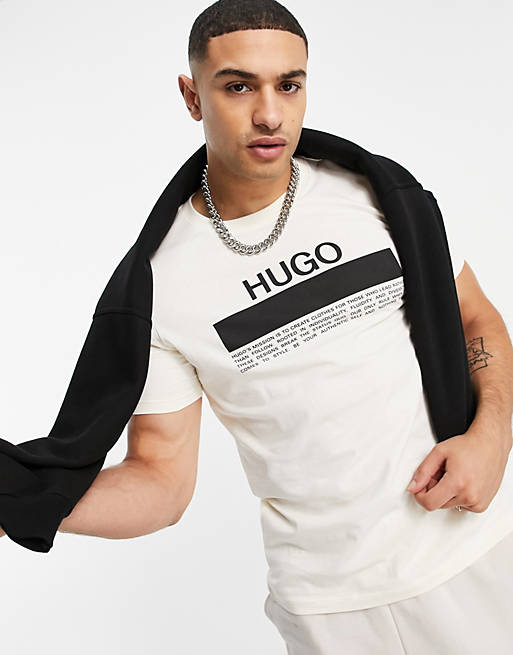Men HUGO Daitai text logo t-shirt in stone 