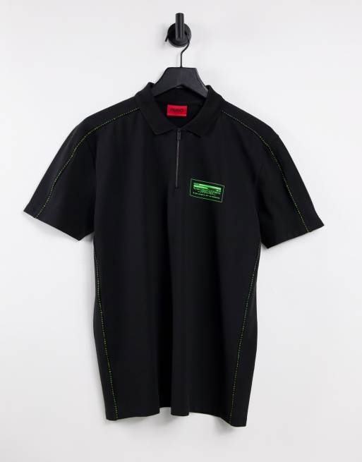 Hugo Dalbert half zip polo in black 