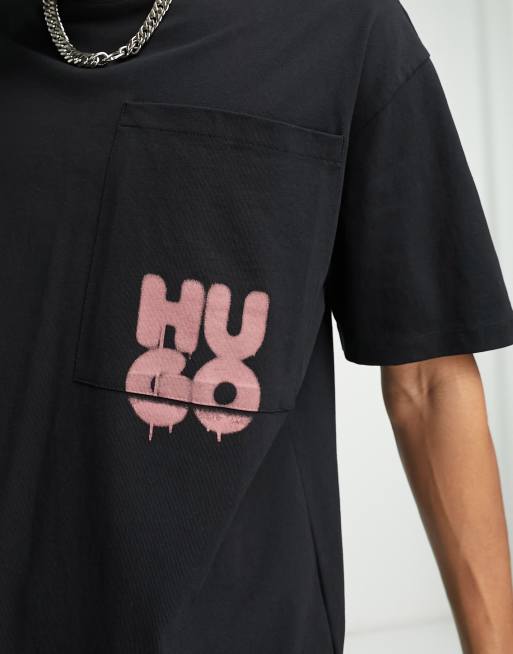 HUGO Dampato oversized t-shirt in black with pocked