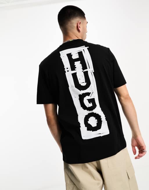 HUGO Danden back print logo relaxed fit t-shirt in black | ASOS