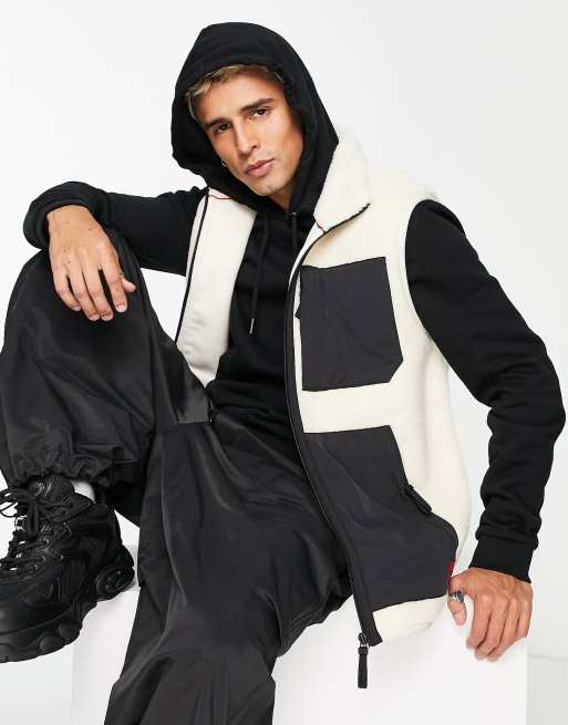 HUGO - Dangerine - Sherpa vest met ritssluiting in gebroken wit met zakken