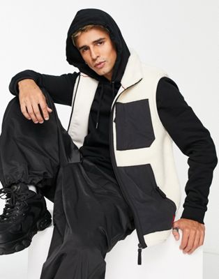 HUGO Dangerine zip through sherpa vest in off white with pockets - ASOS Price Checker