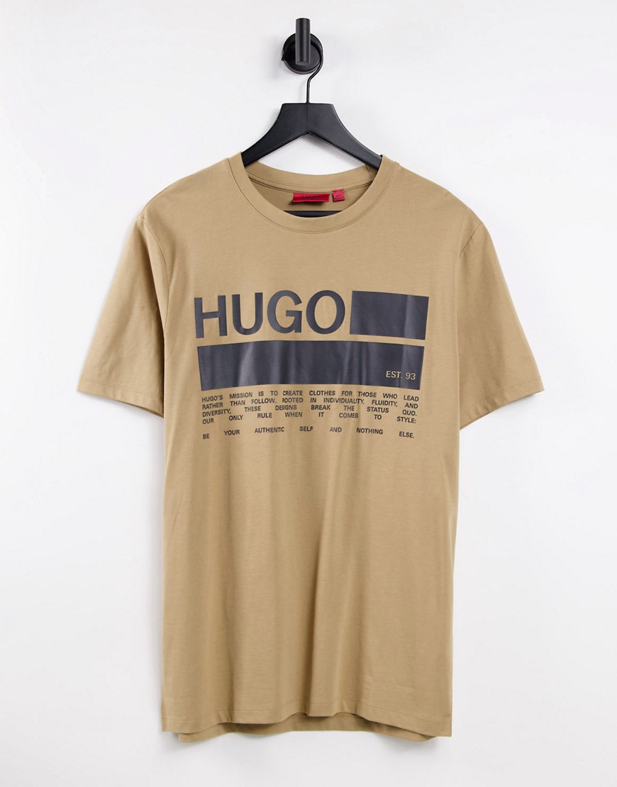 HUGO Dangri script logo t-shirt in stone-Neutral