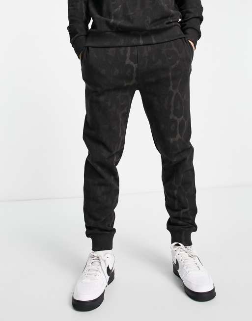 HUGO Danther trackies in black with all over animal print with back logo, 2 of 4