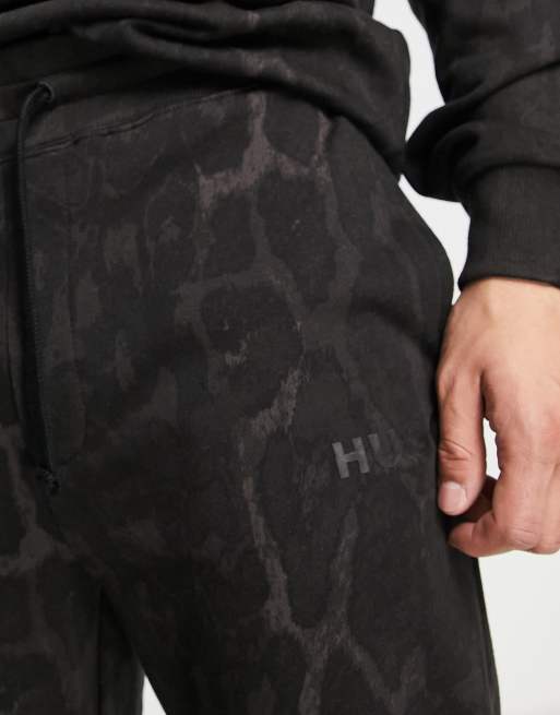 HUGO Danther trackies in black with all over animal print with back logo, 4 of 4