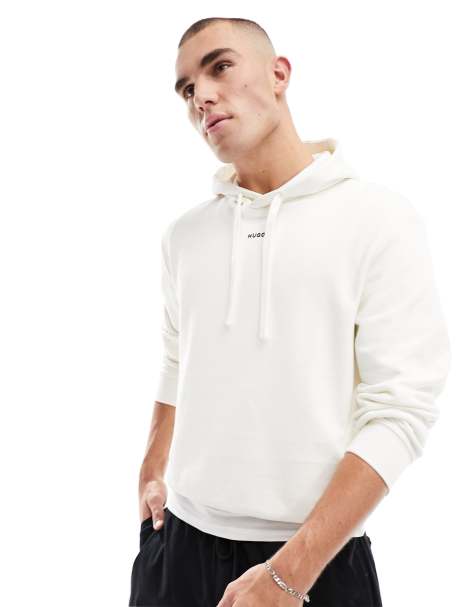 HUGO – Dapo – Locker geschnittener Kapuzenpullover in Weiß - view 1