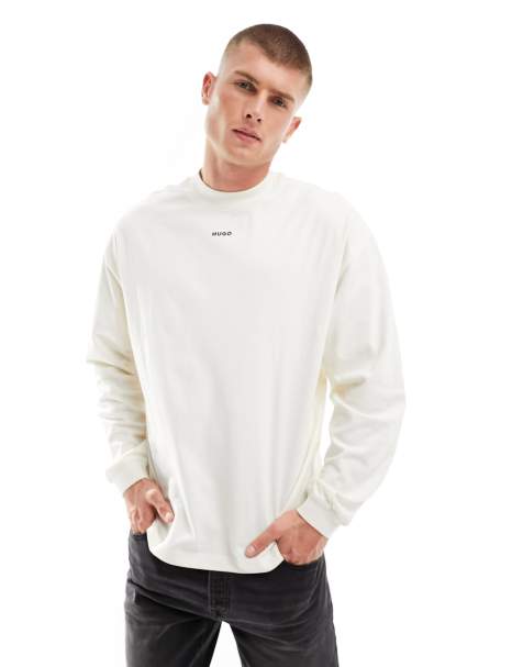 HUGO Daposo relaxed fit long sleeve logo t-shirt in white - view 1