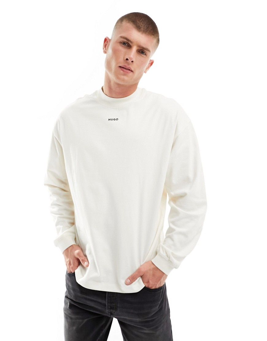 HUGO Daposo relaxed fit long sleeve logo t-shirt in white