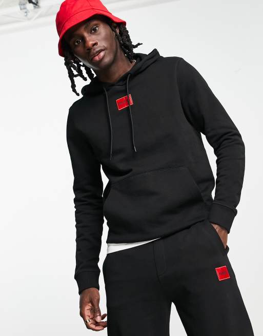Hugo - Daratschi - Felpa con cappuccio con riquadro con logo, colore nero