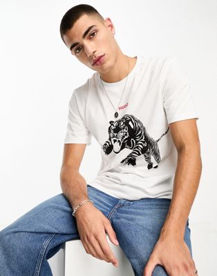HUGO Darpione tiger graphic relaxed fit t-shirt in white - ASOS Price Checker