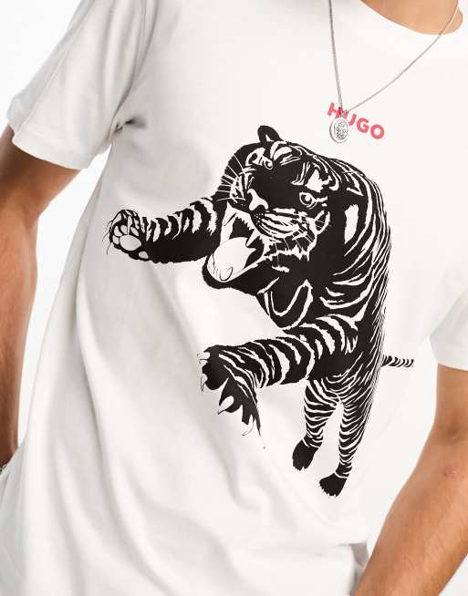 HUGO - Cotton-jersey T-shirt with tiger graphic